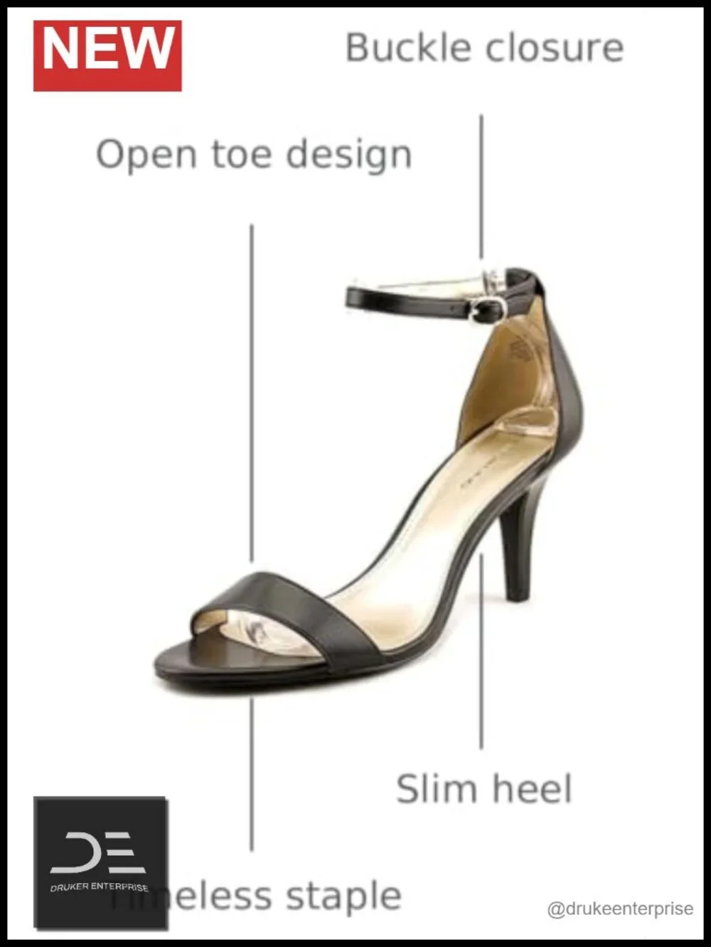 Heeled Sandals with Ankle Strap, Open Toe, Rhinestone Embellishment